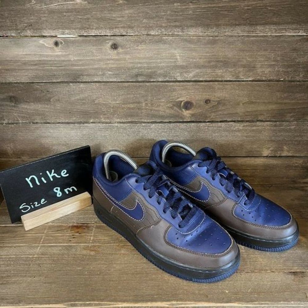 Womens Nike Air Force 1 07 Blue Brown Leather Sneakers Shoes Size 8 M EUC